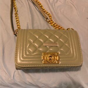 Green and Gold Quilted Crossbody OBLANCIA Bag with Chain Strap